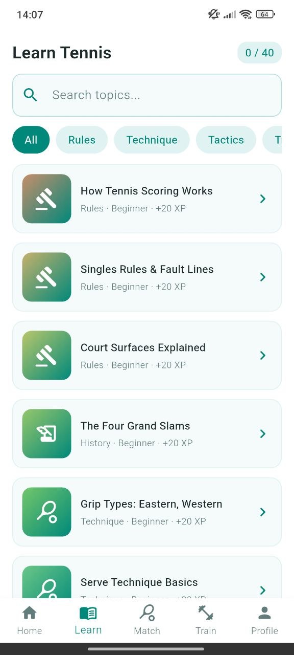 Match setup screen